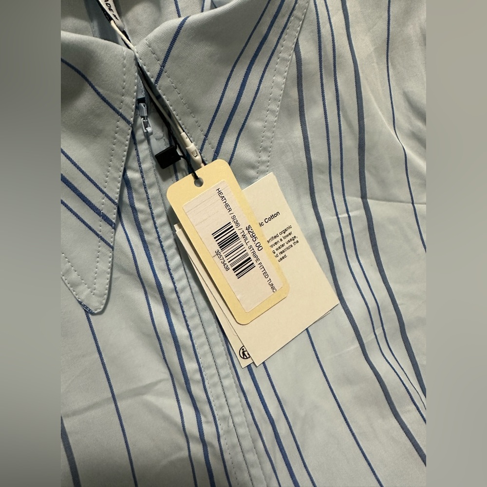 GANNI Striped Twill Fitted Zip-Front Tunic Dress - Picture 9 of 9
